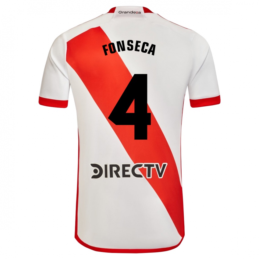 Bambino Maglia Nicolás Fonseca #4 Bianco Rosso Kit Gara Home 2024/25 Maglietta