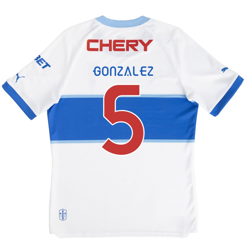 Bambino Maglia Daniel González #5 Bianco Blu Kit Gara Home 2024/25 Maglietta