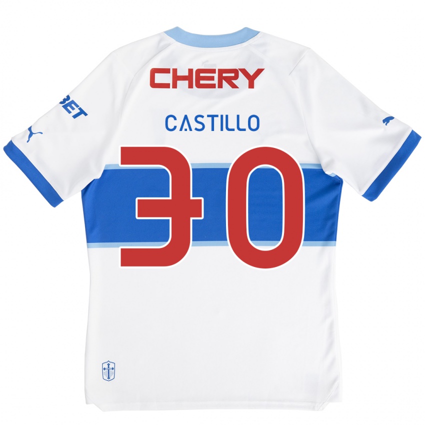 Bambino Maglia Nicolas Castillo #30 Bianco Blu Kit Gara Home 2024/25 Maglietta