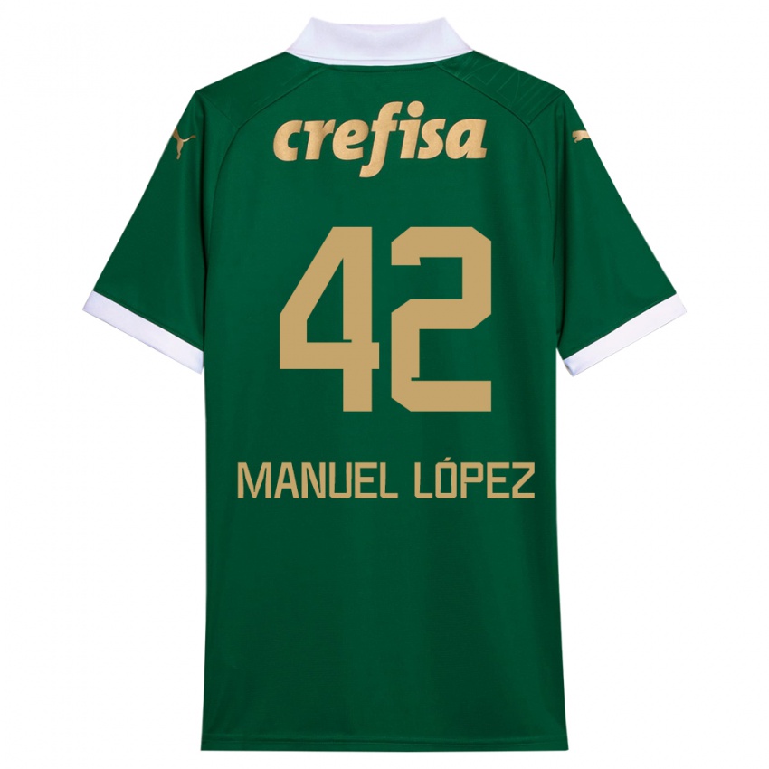 Bambino Maglia José Manuel López #42 Verde Bianco Kit Gara Home 2024/25 Maglietta