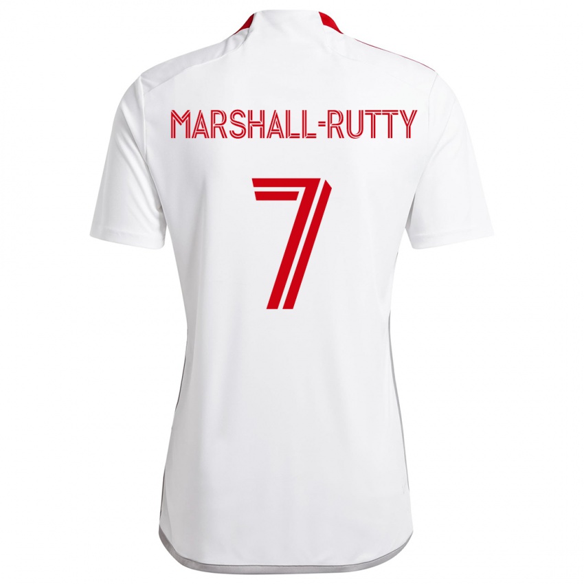 Bambino Maglia Jahkeele Marshall-Rutty #7 Bianco Rosso Kit Gara Away 2024/25 Maglietta