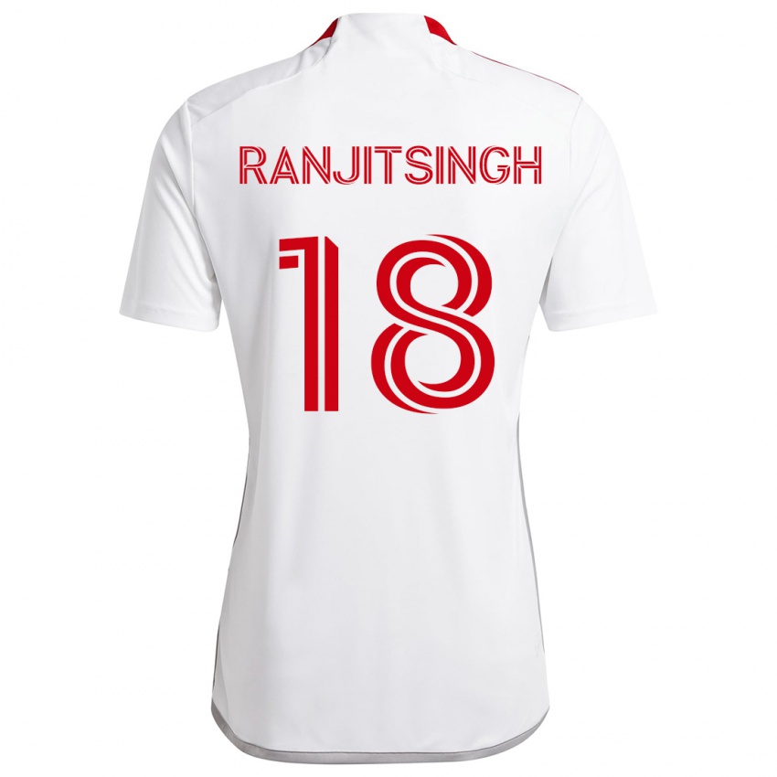 Bambino Maglia Greg Ranjitsingh #18 Bianco Rosso Kit Gara Away 2024/25 Maglietta