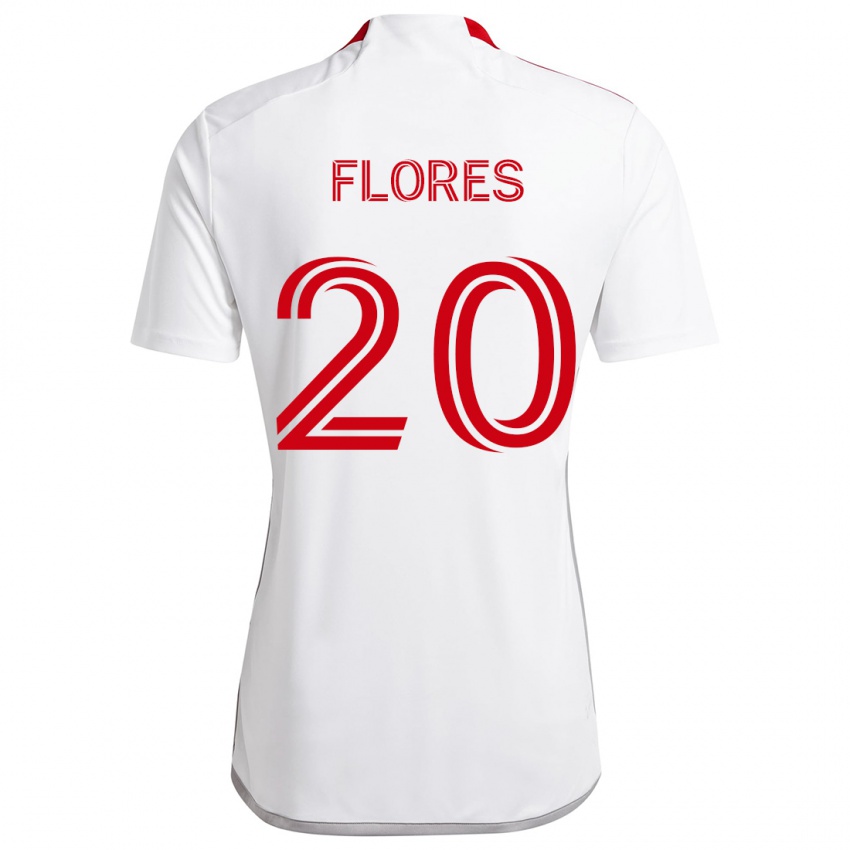 Bambino Maglia Deybi Flores #20 Bianco Rosso Kit Gara Away 2024/25 Maglietta