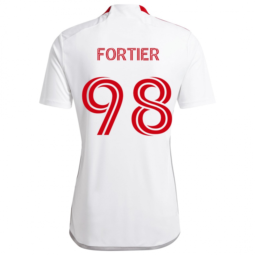 Bambino Maglia Kristjan Fortier #98 Bianco Rosso Kit Gara Away 2024/25 Maglietta