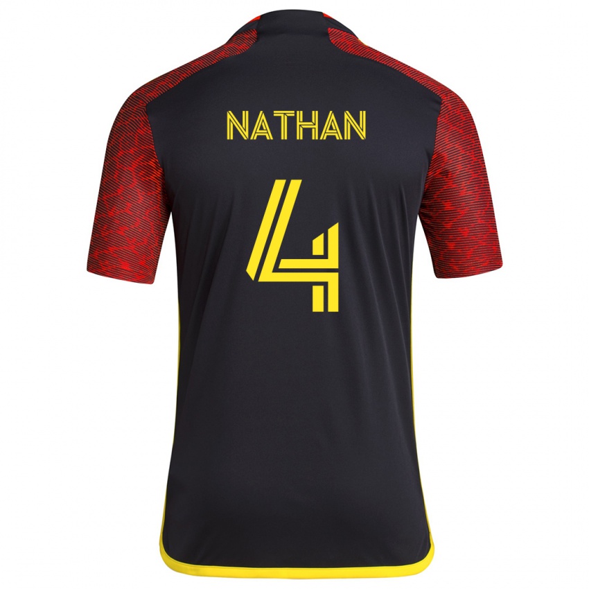 Bambino Maglia Nathan #4 Rosso Nero Kit Gara Away 2024/25 Maglietta