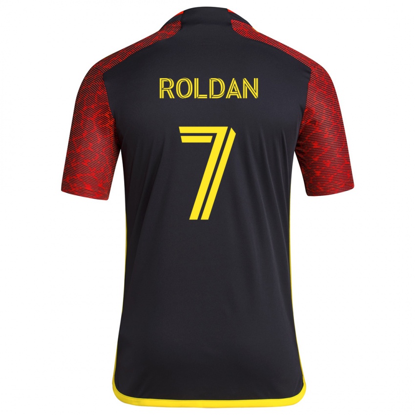 Bambino Maglia Cristian Roldán #7 Rosso Nero Kit Gara Away 2024/25 Maglietta