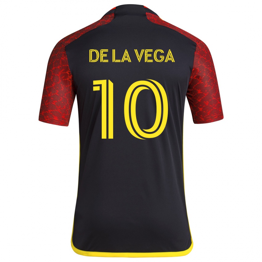 Bambino Maglia Pedro De La Vega #10 Rosso Nero Kit Gara Away 2024/25 Maglietta