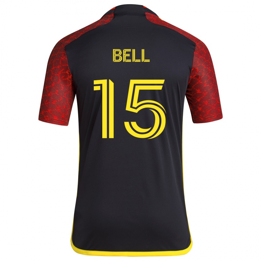 Bambino Maglia Jon Bell #15 Rosso Nero Kit Gara Away 2024/25 Maglietta