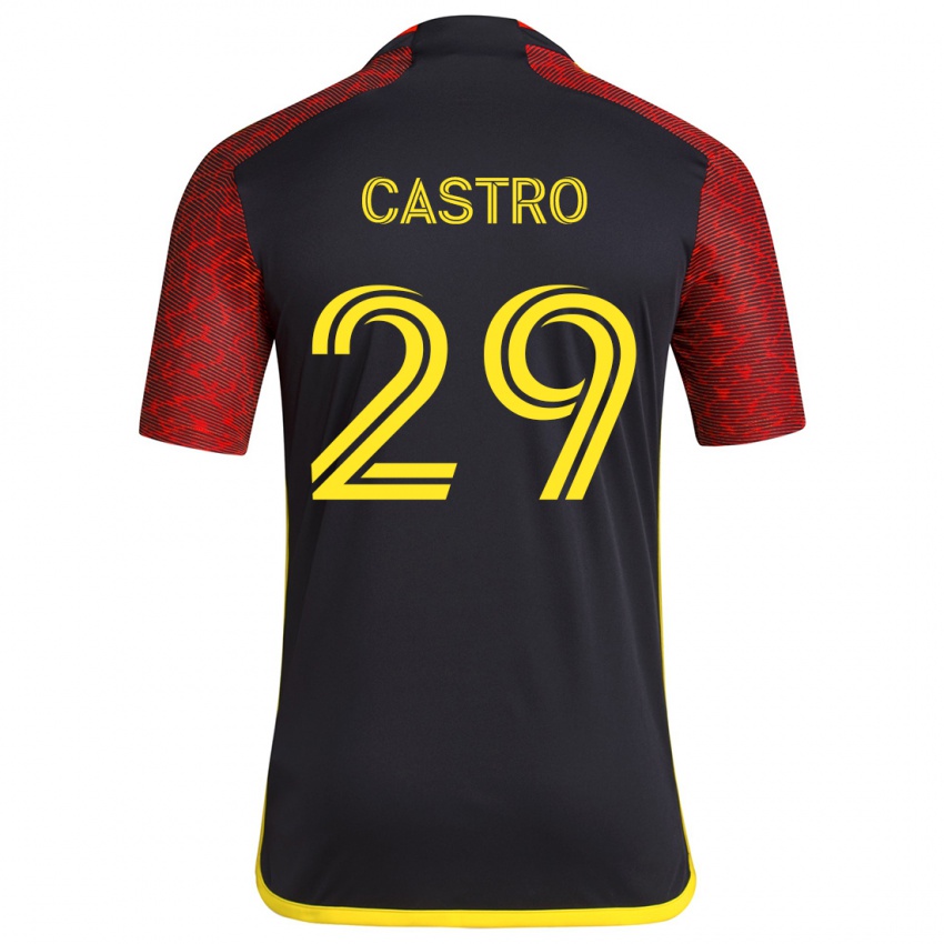 Bambino Maglia Jacob Castro #29 Rosso Nero Kit Gara Away 2024/25 Maglietta