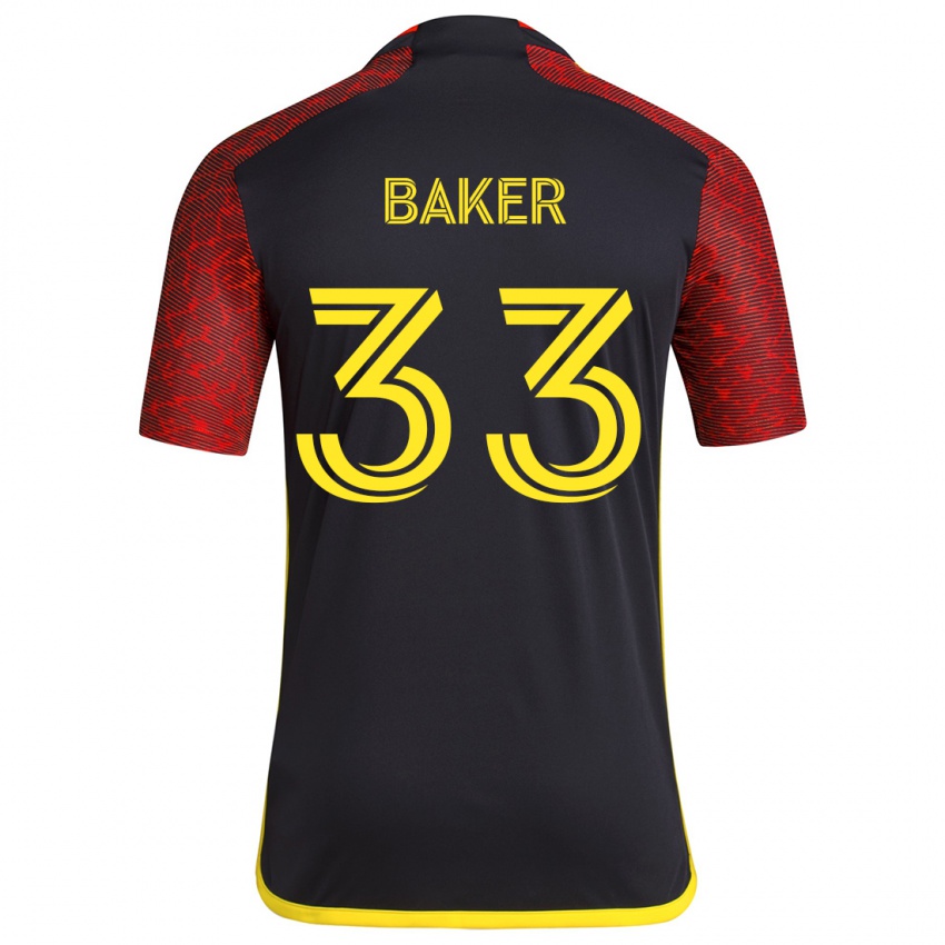 Bambino Maglia Cody Baker #33 Rosso Nero Kit Gara Away 2024/25 Maglietta