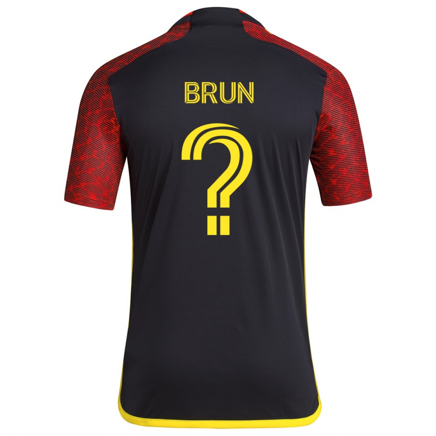 Bambino Maglia Shaun Brun #0 Rosso Nero Kit Gara Away 2024/25 Maglietta