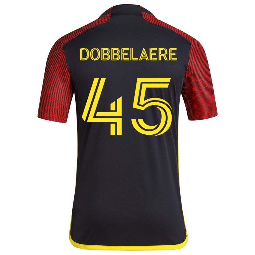 Bambino Maglia Ethan Dobbelaere #45 Rosso Nero Kit Gara Away 2024/25 Maglietta