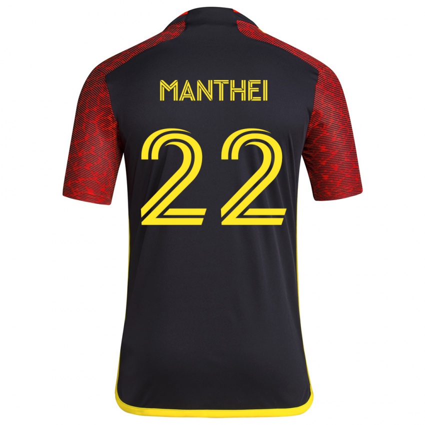 Bambino Maglia Leahi Manthei #22 Rosso Nero Kit Gara Away 2024/25 Maglietta