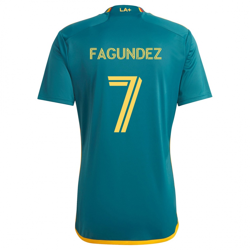 Bambino Maglia Diego Fagúndez #7 Verde Giallo Kit Gara Away 2024/25 Maglietta