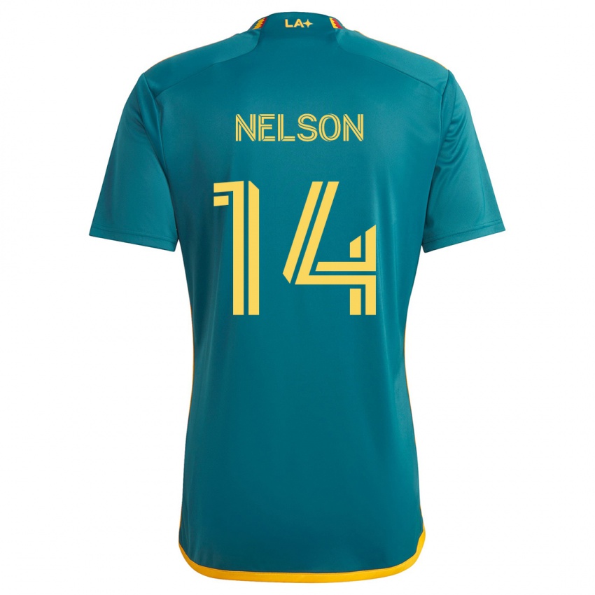 Bambino Maglia John Nelson #14 Verde Giallo Kit Gara Away 2024/25 Maglietta