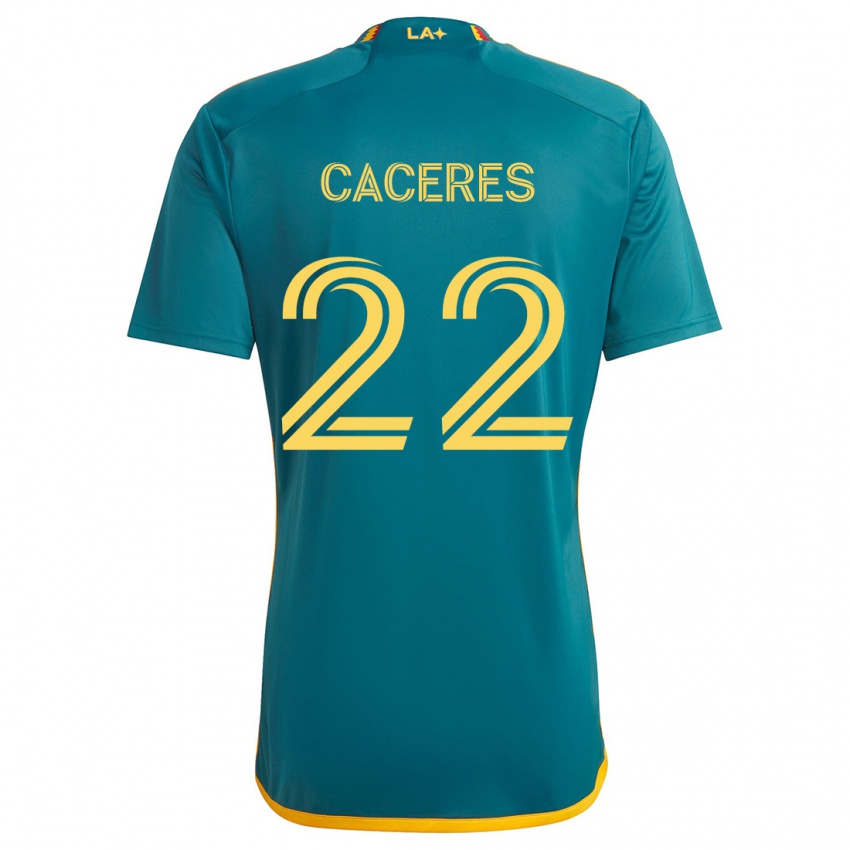 Bambino Maglia Martín Cáceres #22 Verde Giallo Kit Gara Away 2024/25 Maglietta