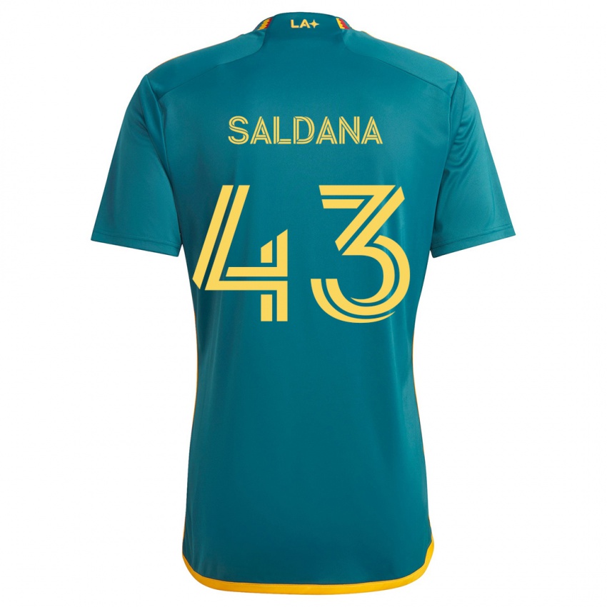 Bambino Maglia Adam Saldaña #43 Verde Giallo Kit Gara Away 2024/25 Maglietta