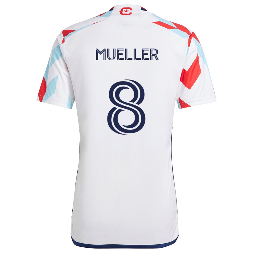 Bambino Maglia Chris Mueller #8 Bianco Rosso Blu Kit Gara Away 2024/25 Maglietta