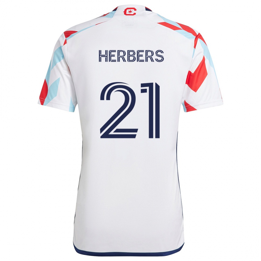 Bambino Maglia Fabian Herbers #21 Bianco Rosso Blu Kit Gara Away 2024/25 Maglietta