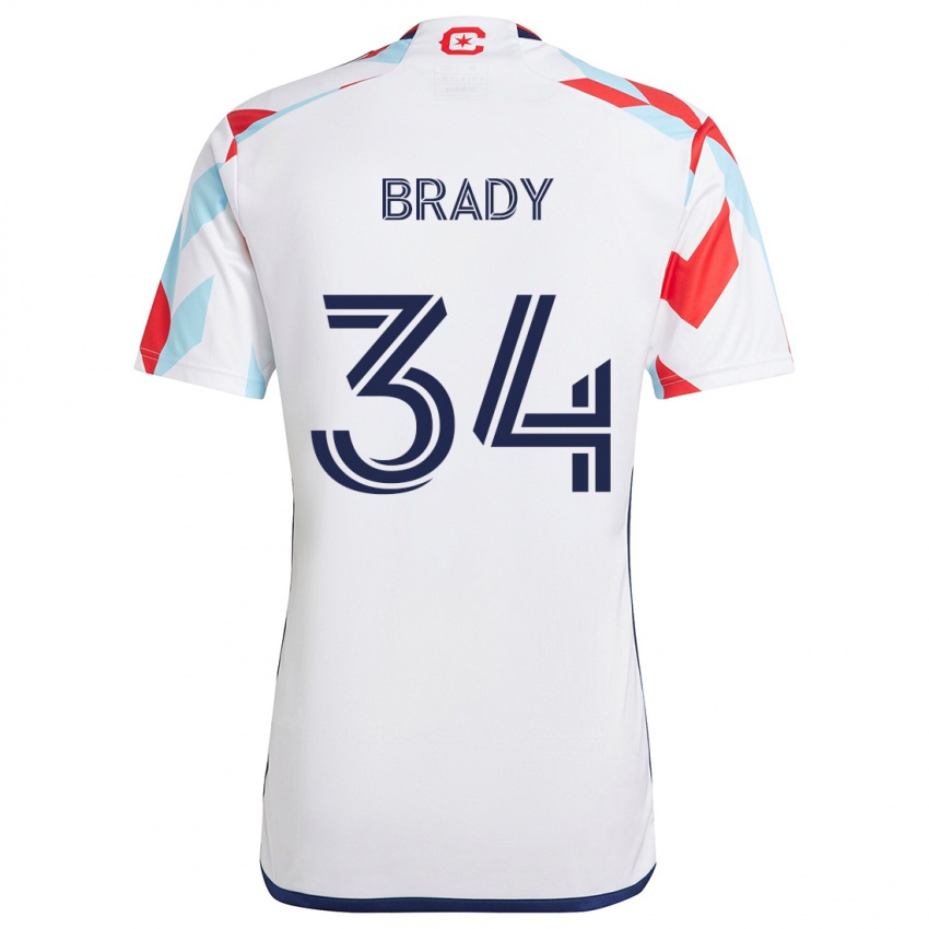 Bambino Maglia Chris Brady #34 Bianco Rosso Blu Kit Gara Away 2024/25 Maglietta