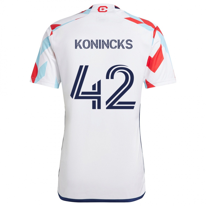 Bambino Maglia Diego Konincks #42 Bianco Rosso Blu Kit Gara Away 2024/25 Maglietta