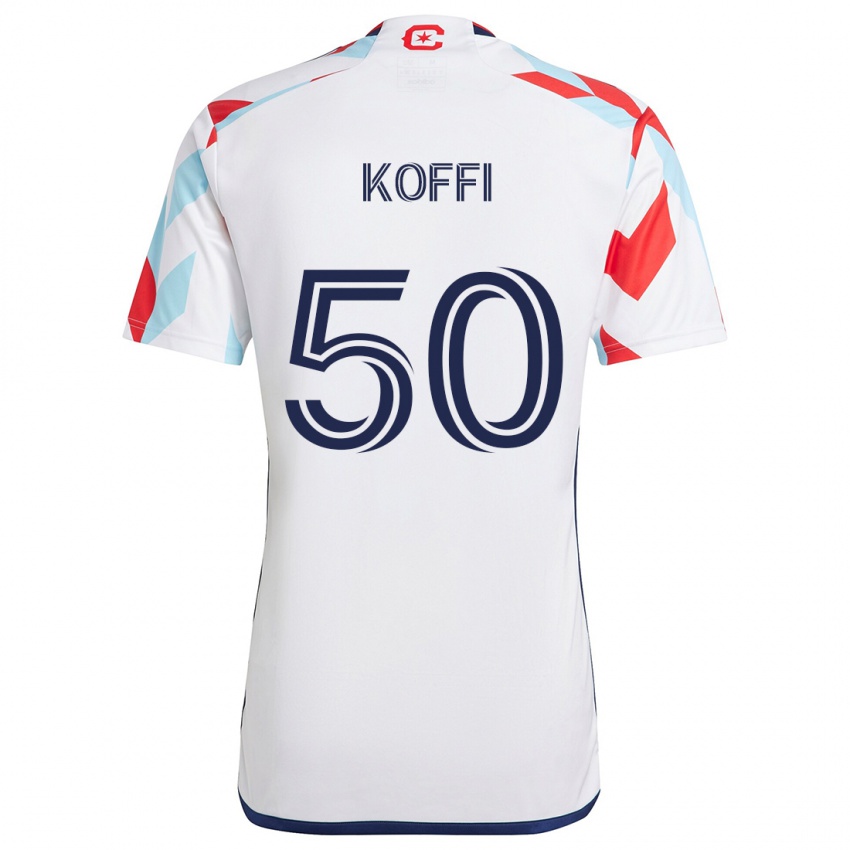 Bambino Maglia Christian Koffi #50 Bianco Rosso Blu Kit Gara Away 2024/25 Maglietta