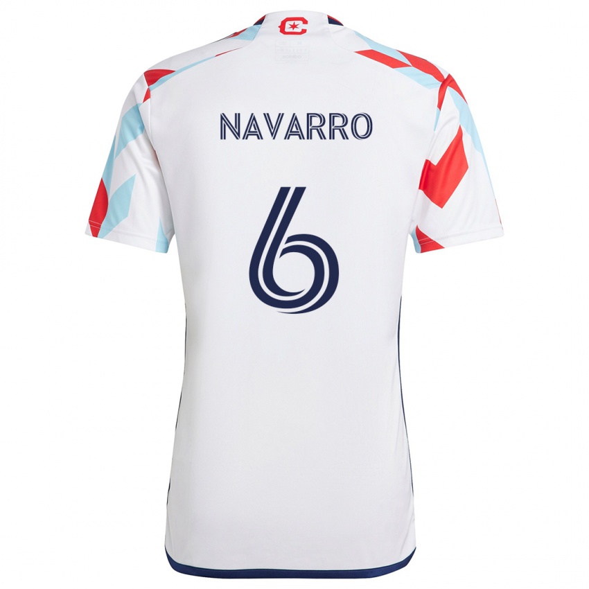 Bambino Maglia Miguel Navarro #6 Bianco Rosso Blu Kit Gara Away 2024/25 Maglietta