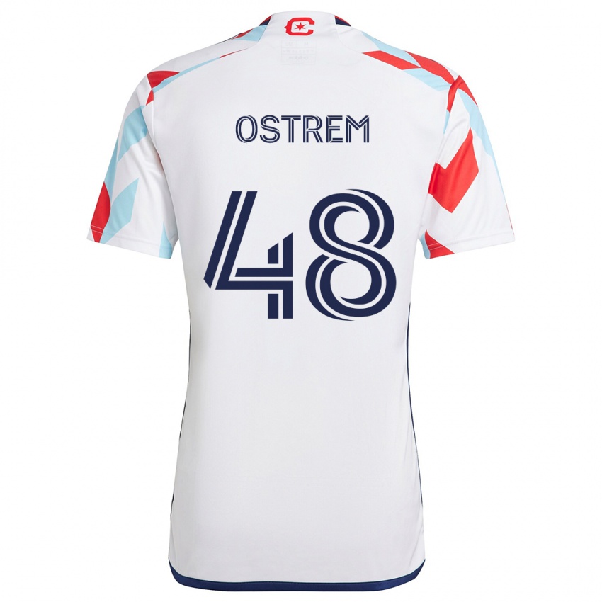 Bambino Maglia Charlie Ostrem #48 Bianco Rosso Blu Kit Gara Away 2024/25 Maglietta