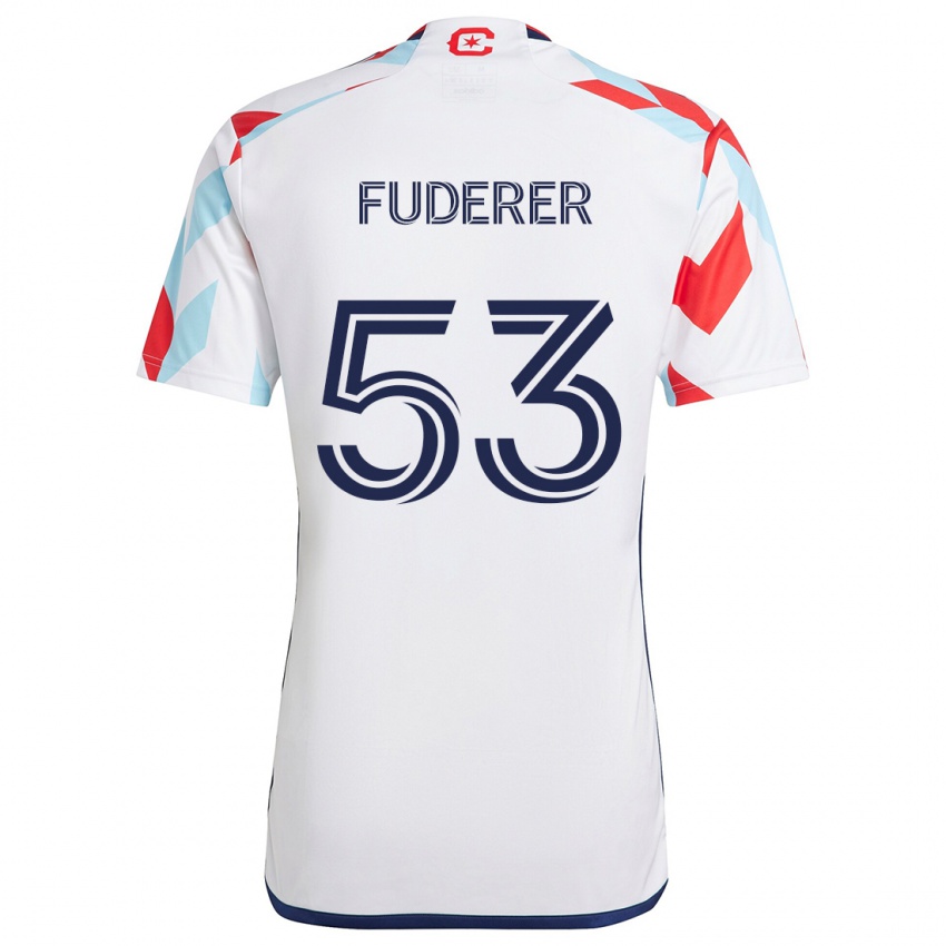 Bambino Maglia Jake Fuderer #53 Bianco Rosso Blu Kit Gara Away 2024/25 Maglietta