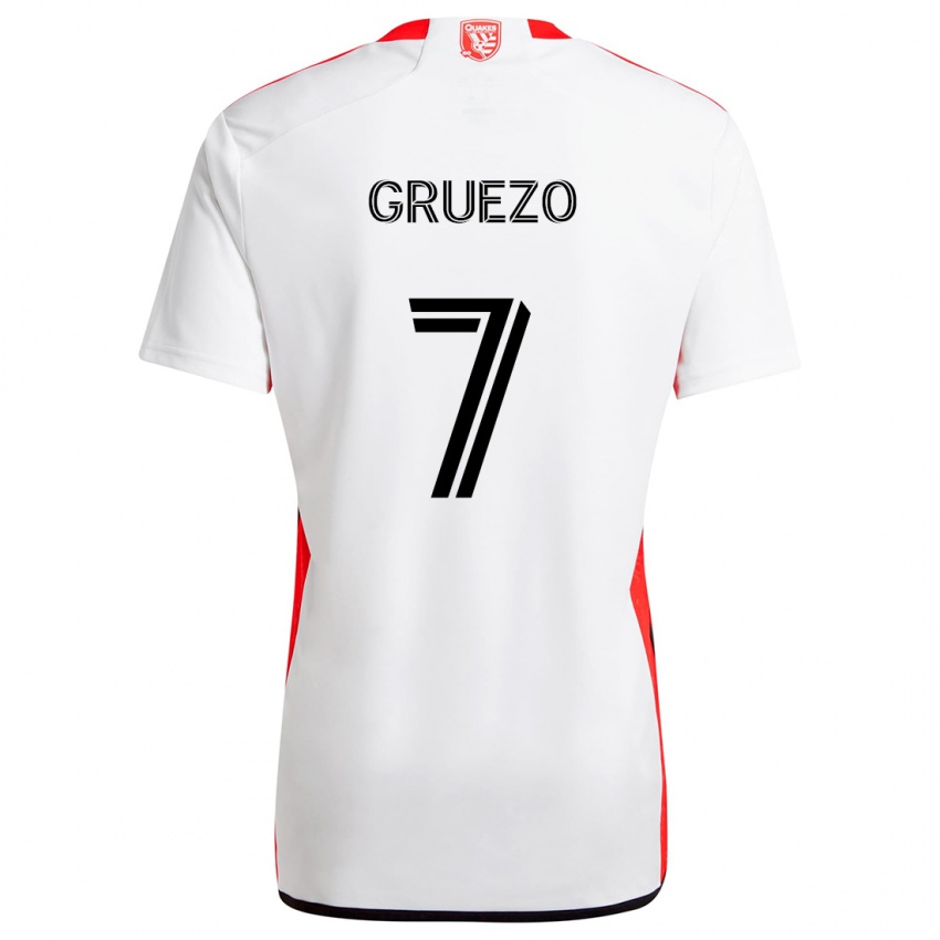 Bambino Maglia Carlos Gruezo #7 Bianco Rosso Kit Gara Away 2024/25 Maglietta