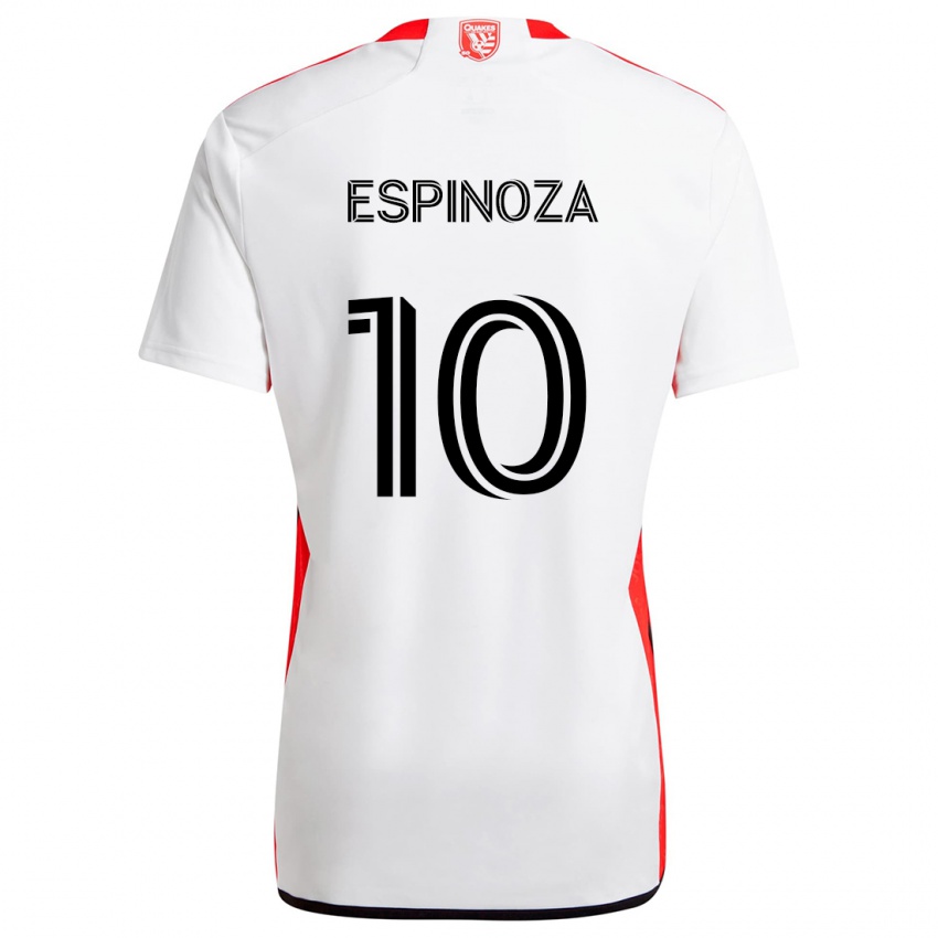 Bambino Maglia Cristian Espinoza #10 Bianco Rosso Kit Gara Away 2024/25 Maglietta