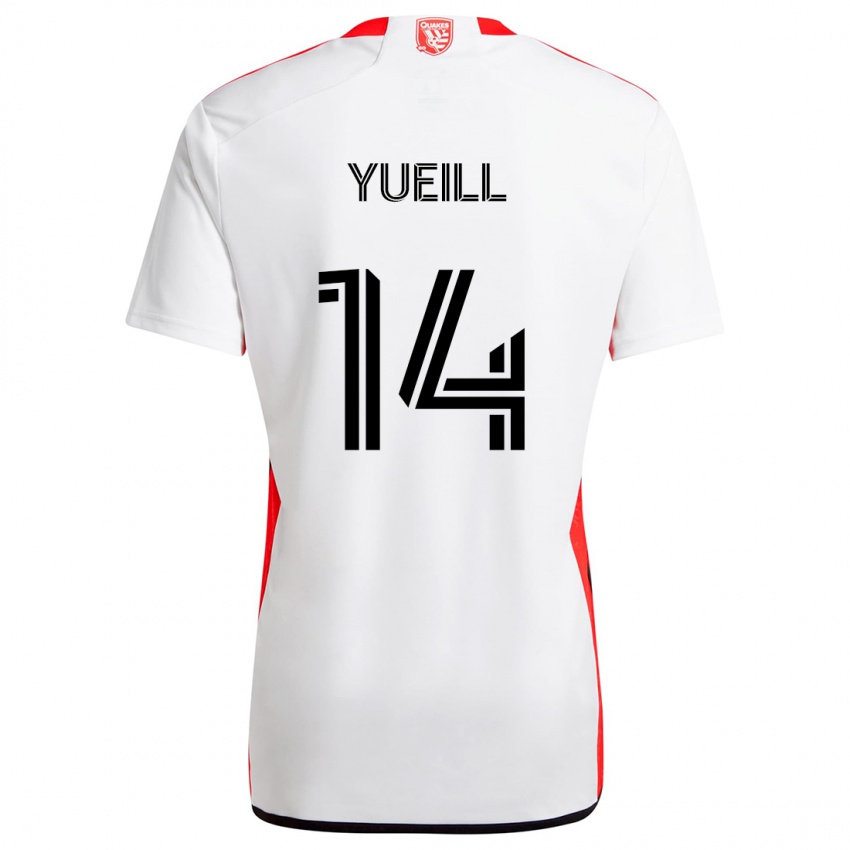 Bambino Maglia Jackson Yueill #14 Bianco Rosso Kit Gara Away 2024/25 Maglietta