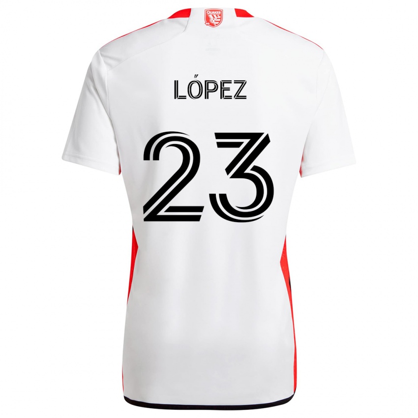 Bambino Maglia Hernán López #23 Bianco Rosso Kit Gara Away 2024/25 Maglietta