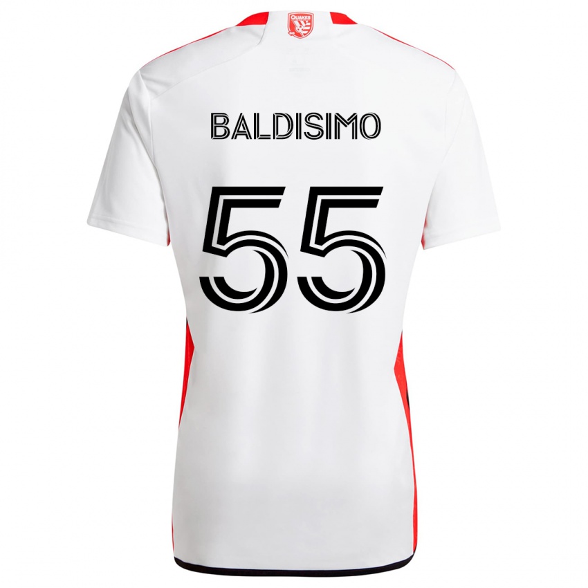 Bambino Maglia Michael Baldisimo #55 Bianco Rosso Kit Gara Away 2024/25 Maglietta