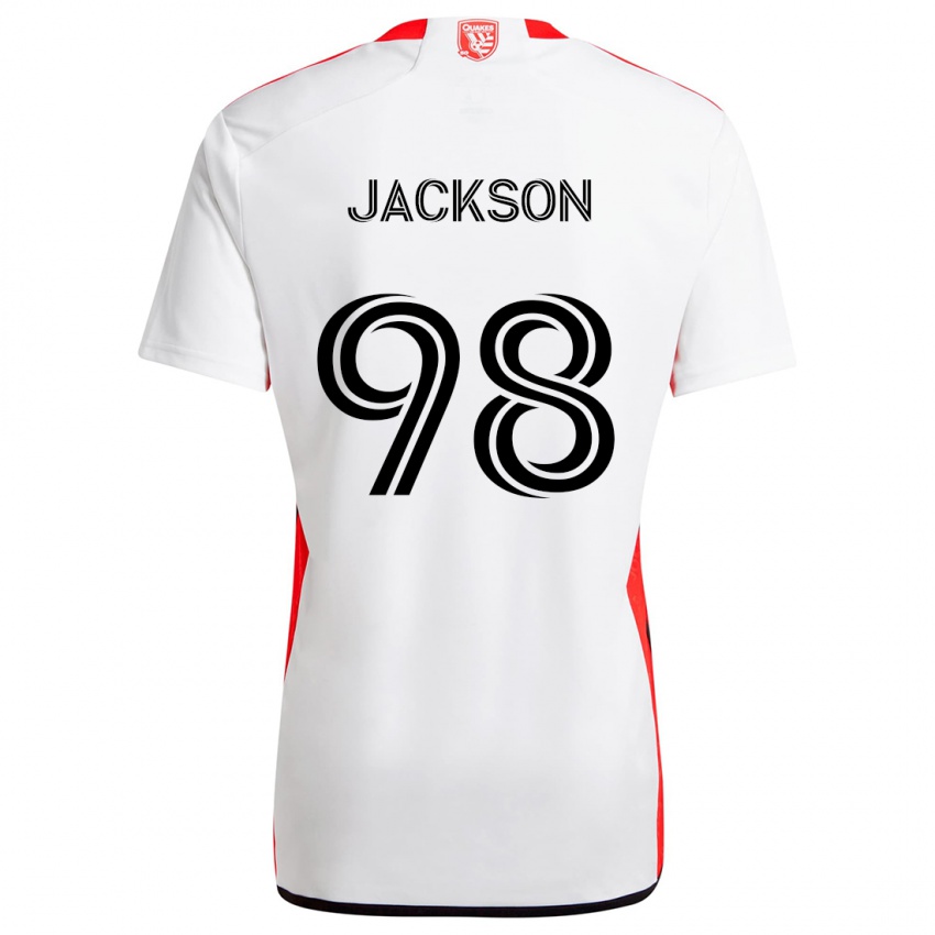 Bambino Maglia Jacob Jackson #98 Bianco Rosso Kit Gara Away 2024/25 Maglietta