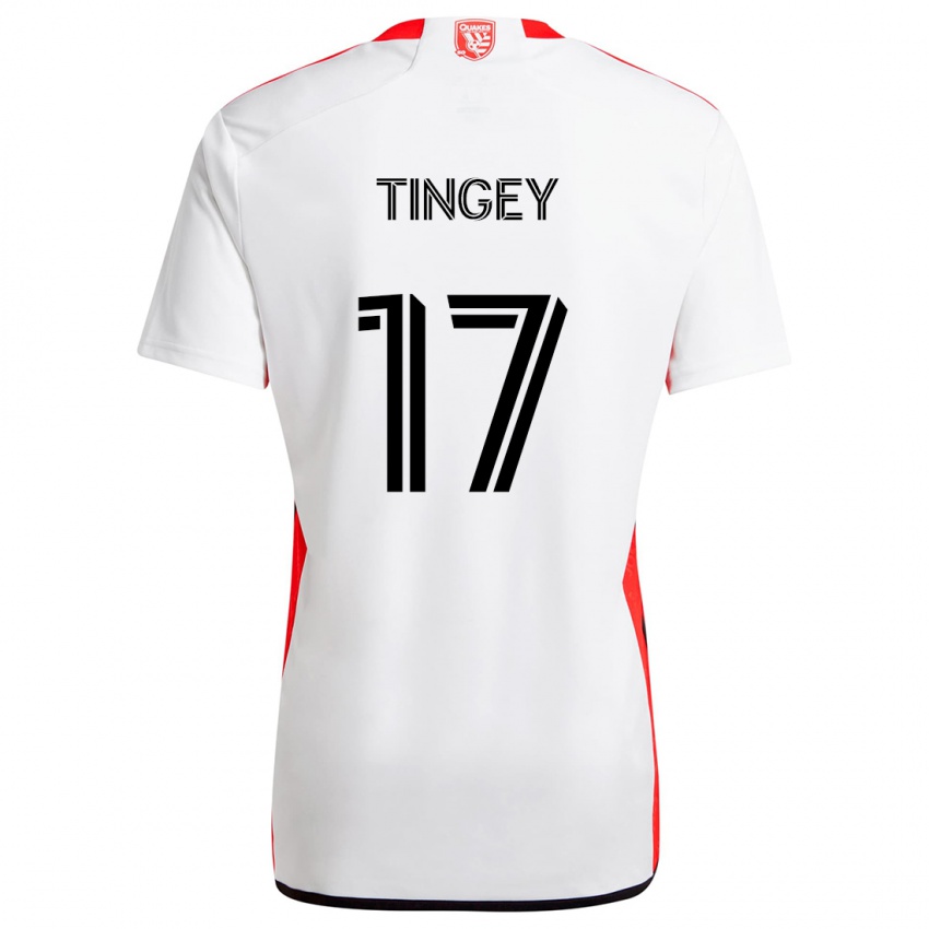 Bambino Maglia Keegan Tingey #17 Bianco Rosso Kit Gara Away 2024/25 Maglietta