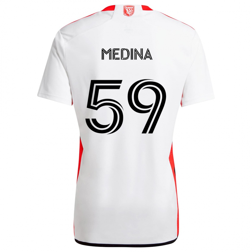 Bambino Maglia Cruz Medina #59 Bianco Rosso Kit Gara Away 2024/25 Maglietta