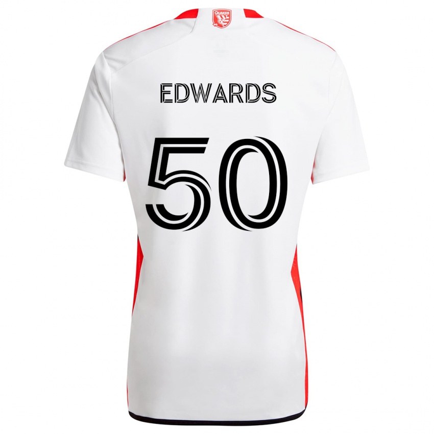 Bambino Maglia Aaron Edwards #50 Bianco Rosso Kit Gara Away 2024/25 Maglietta