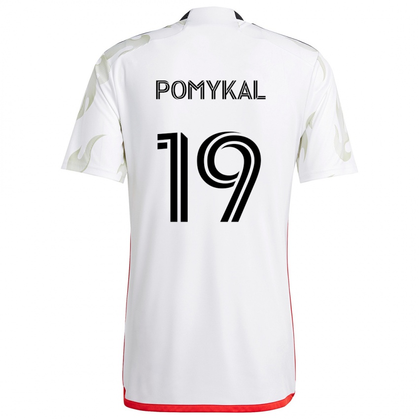 Bambino Maglia Paxton Pomykal #19 Bianco Rosso Nero Kit Gara Away 2024/25 Maglietta