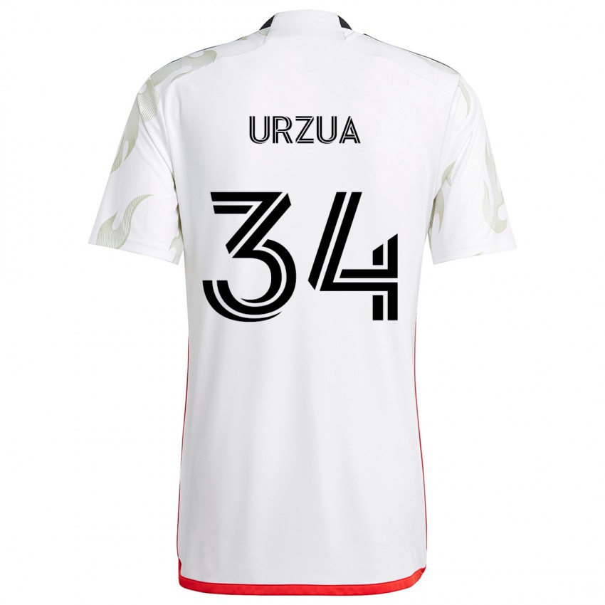 Bambino Maglia Alejandro Urzua #34 Bianco Rosso Nero Kit Gara Away 2024/25 Maglietta