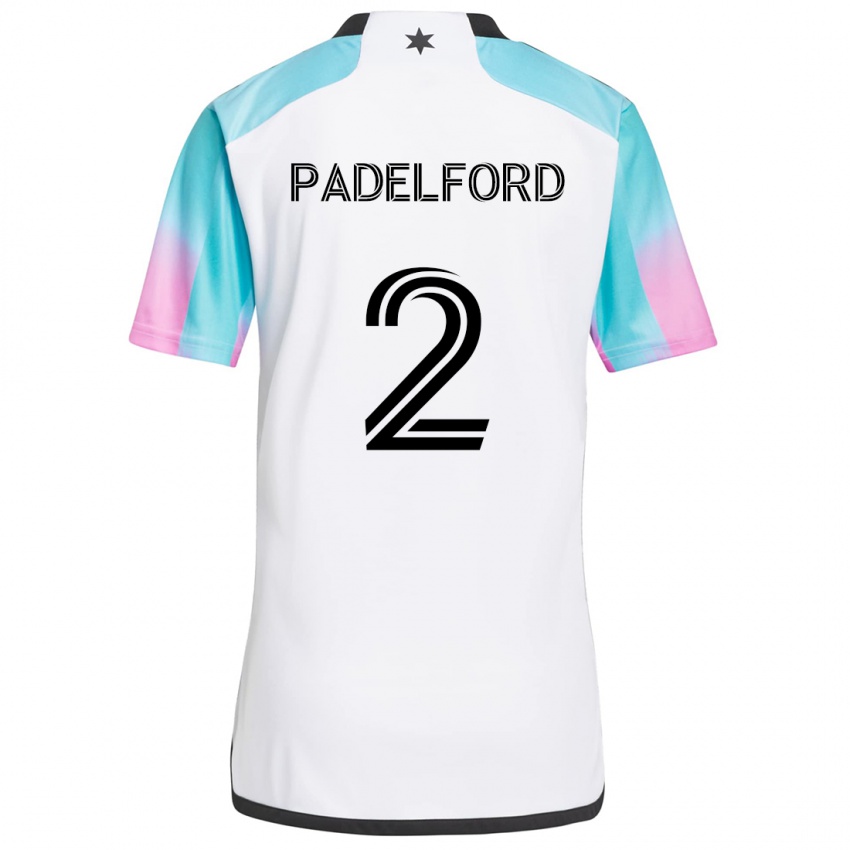 Bambino Maglia Devin Padelford #2 Bianco Blu Nero Kit Gara Away 2024/25 Maglietta