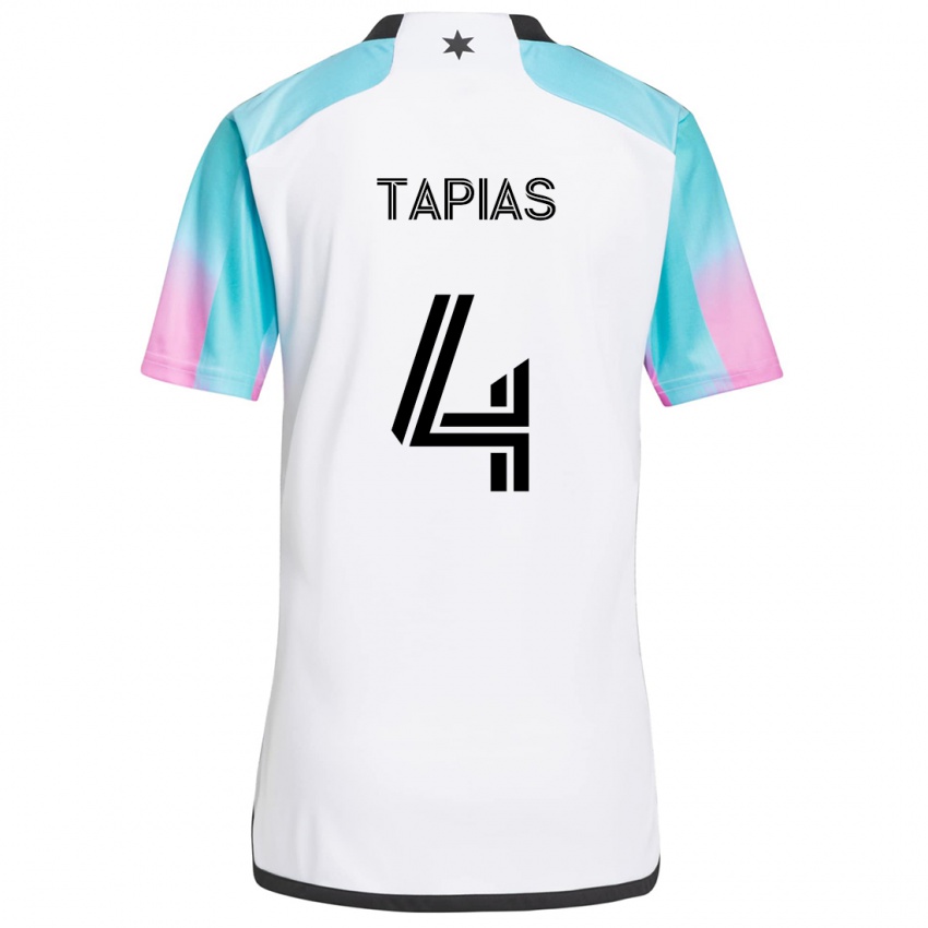 Bambino Maglia Miguel Tapias #4 Bianco Blu Nero Kit Gara Away 2024/25 Maglietta