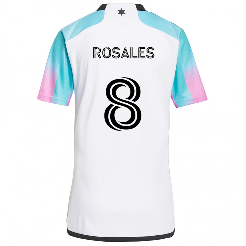 Bambino Maglia Joseph Rosales #8 Bianco Blu Nero Kit Gara Away 2024/25 Maglietta