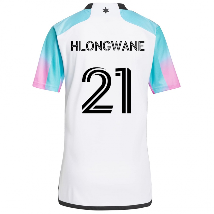 Bambino Maglia Bongokuhle Hlongwane #21 Bianco Blu Nero Kit Gara Away 2024/25 Maglietta