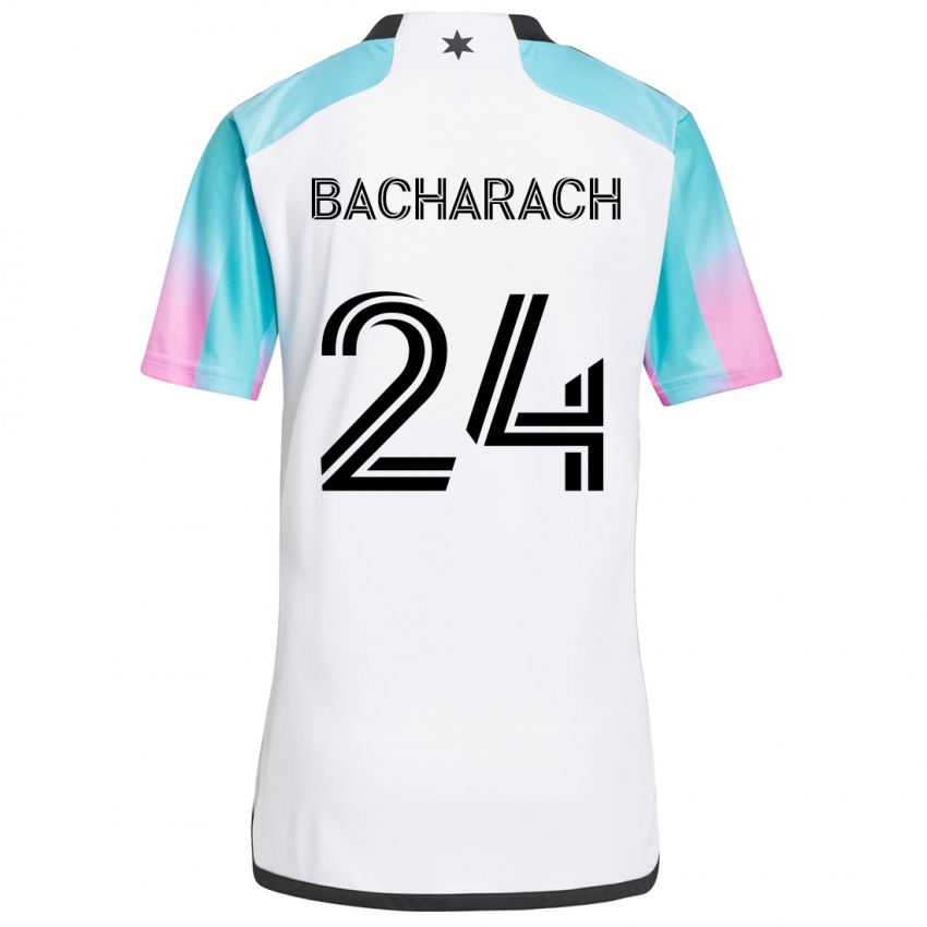 Bambino Maglia Hugo Bacharach #24 Bianco Blu Nero Kit Gara Away 2024/25 Maglietta