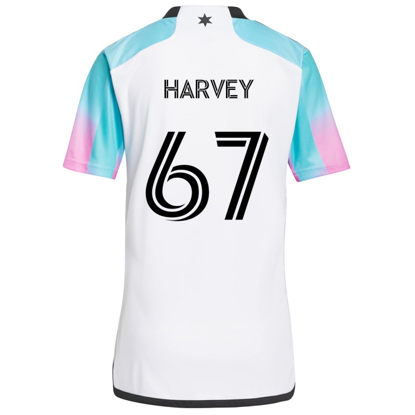 Bambino Maglia Carlos Harvey #67 Bianco Blu Nero Kit Gara Away 2024/25 Maglietta