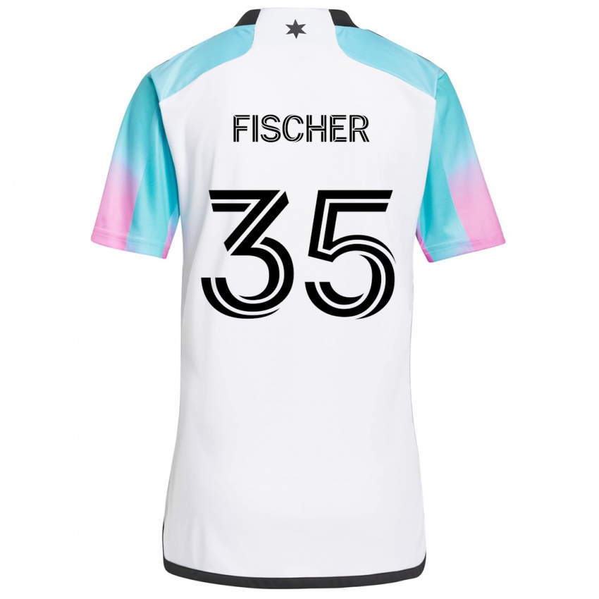 Bambino Maglia Britton Fischer #35 Bianco Blu Nero Kit Gara Away 2024/25 Maglietta