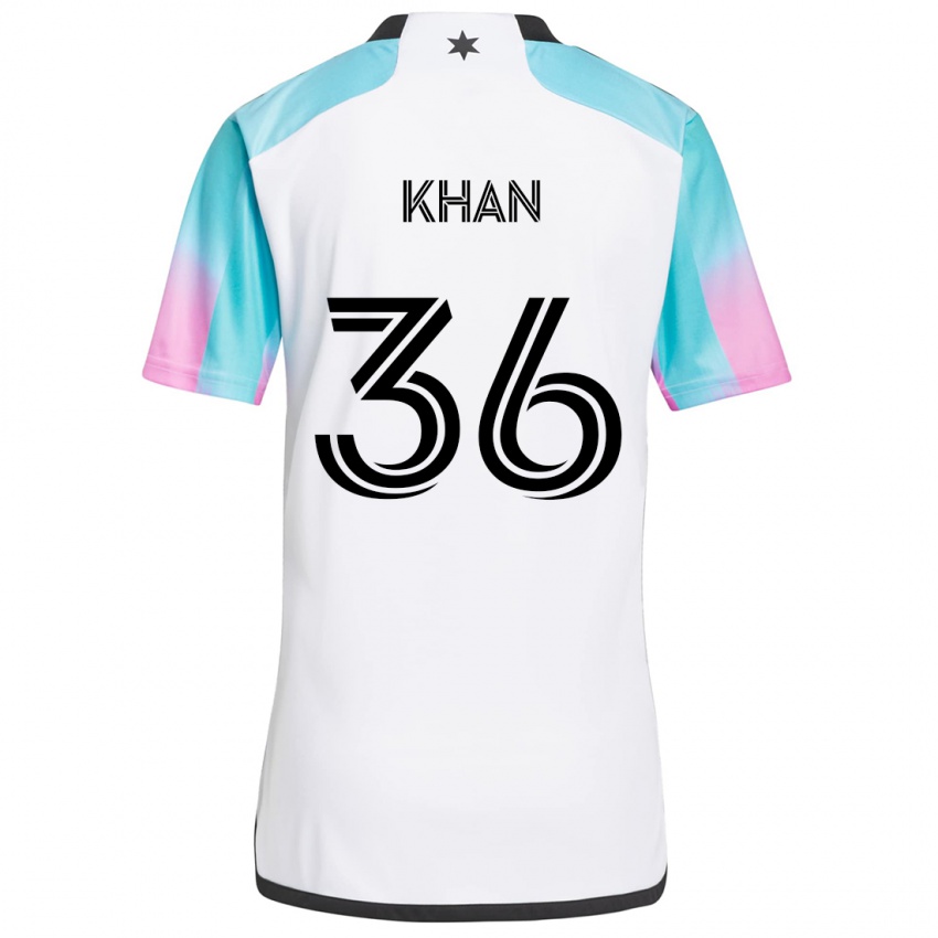 Bambino Maglia Molik Khan #36 Bianco Blu Nero Kit Gara Away 2024/25 Maglietta