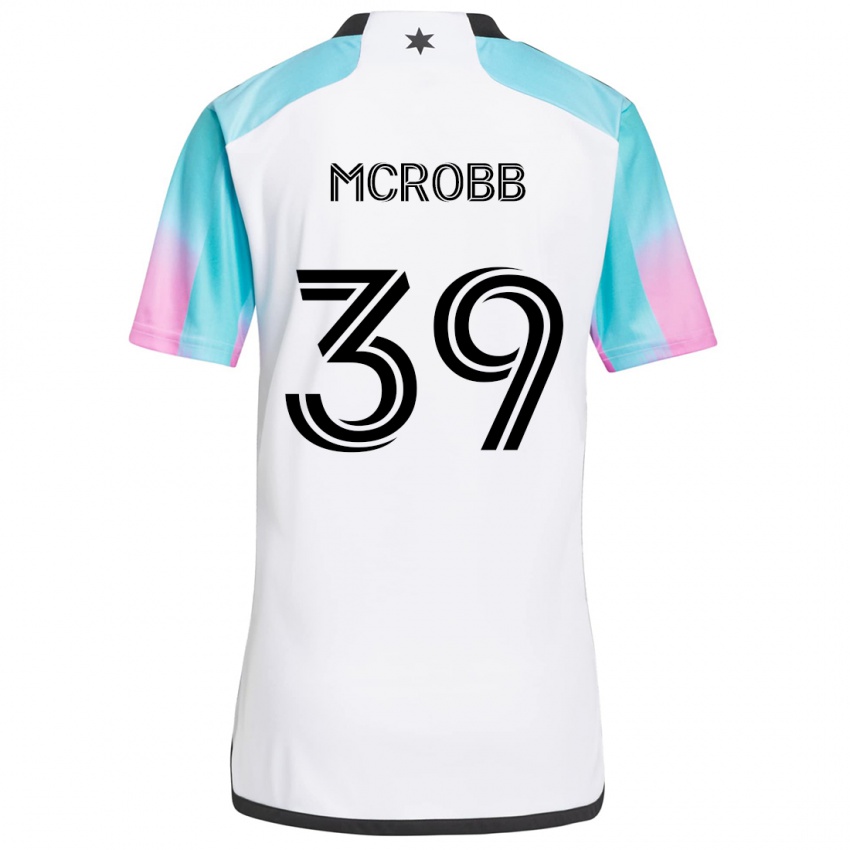 Bambino Maglia Finn Mcrobb #39 Bianco Blu Nero Kit Gara Away 2024/25 Maglietta