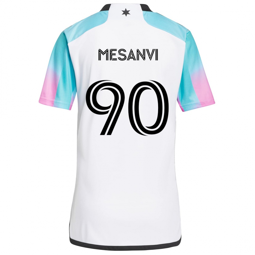 Bambino Maglia Loïc Mesanvi #90 Bianco Blu Nero Kit Gara Away 2024/25 Maglietta